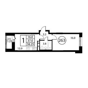 1-к квартира, строящийся дом, 38м2, 11/12 этаж