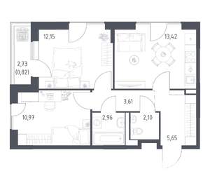 2-к квартира, вторичка, 52м2, 13/16 этаж