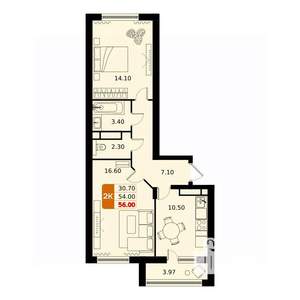 2-к квартира, вторичка, 56м2, 13/17 этаж