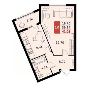 1-к квартира, вторичка, 41м2, 13/17 этаж