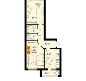 2-к квартира, вторичка, 57м2, 5/17 этаж