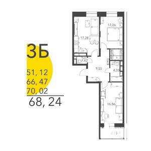 3-к квартира, вторичка, 68м2, 8/17 этаж