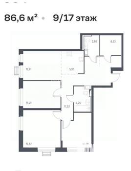 3-к квартира, вторичка, 87м2, 9/17 этаж
