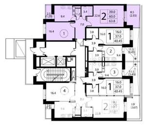 2-к квартира, строящийся дом, 64м2, 2/12 этаж