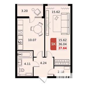 1-к квартира, вторичка, 38м2, 10/17 этаж