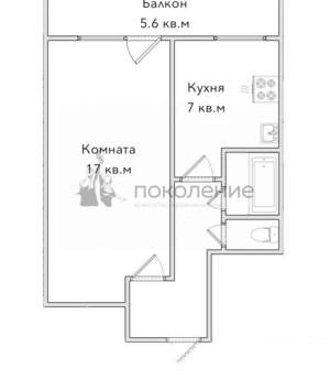 1-к квартира, вторичка, 32м2, 1/9 этаж