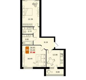 2-к квартира, вторичка, 57м2, 12/17 этаж