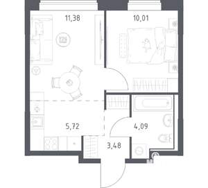1-к квартира, вторичка, 35м2, 9/17 этаж