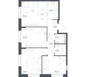 3-к квартира, вторичка, 71м2, 15/16 этаж
