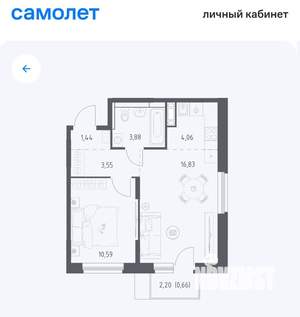 2-к квартира, вторичка, 40м2, 6/17 этаж