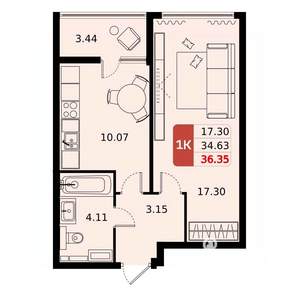 1-к квартира, вторичка, 36м2, 12/17 этаж
