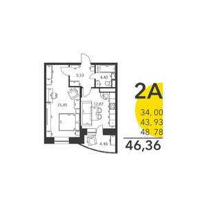 1-к квартира, сданный дом, 46м2, 12/17 этаж