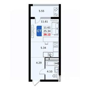 Студия квартира, вторичка, 28м2, 10/17 этаж