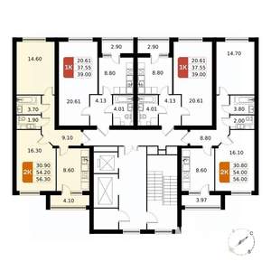 2-к квартира, вторичка, 56м2, 13/17 этаж