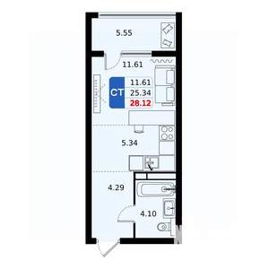 Студия квартира, вторичка, 28м2, 11/17 этаж