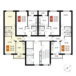 2-к квартира, вторичка, 57м2, 8/17 этаж