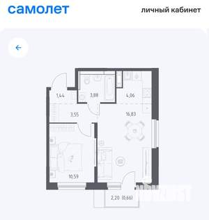 2-к квартира, вторичка, 41м2, 6/17 этаж