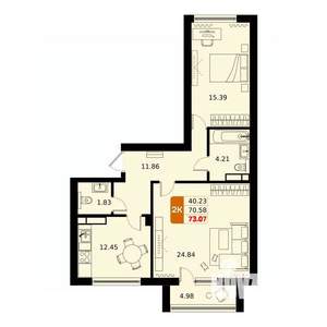 2-к квартира, вторичка, 73м2, 16/17 этаж