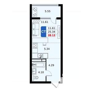 Студия квартира, вторичка, 28м2, 7/17 этаж