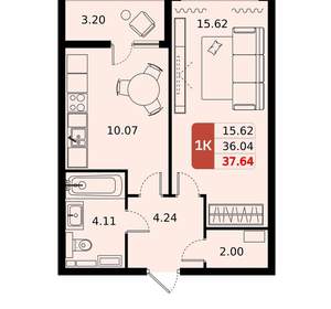 1-к квартира, вторичка, 38м2, 10/17 этаж