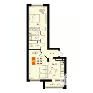 2-к квартира, вторичка, 56м2, 10/17 этаж