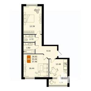 2-к квартира, строящийся дом, 57м2, 10/17 этаж