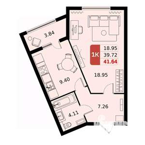 1-к квартира, вторичка, 42м2, 7/17 этаж