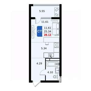 Студия квартира, вторичка, 28м2, 8/17 этаж