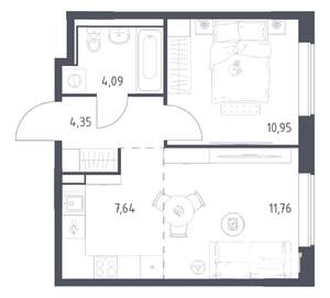 1-к квартира, вторичка, 39м2, 9/16 этаж