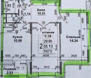 2-к квартира, вторичка, 57м2, 14/17 этаж