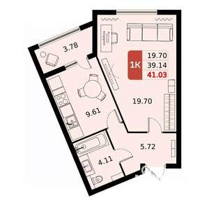 1-к квартира, вторичка, 41м2, 10/17 этаж