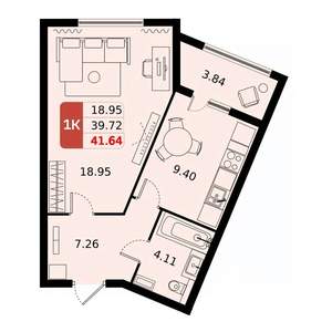 1-к квартира, вторичка, 42м2, 12/17 этаж