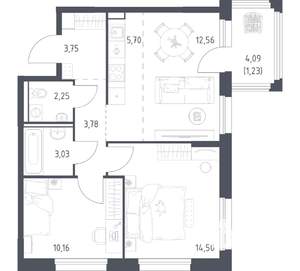 2-к квартира, вторичка, 57м2, 12/16 этаж