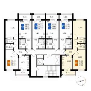 2-к квартира, вторичка, 58м2, 3/17 этаж