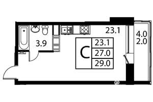 Студия квартира, строящийся дом, 29м2, 9/12 этаж