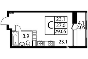 Студия квартира, строящийся дом, 29м2, 10/12 этаж