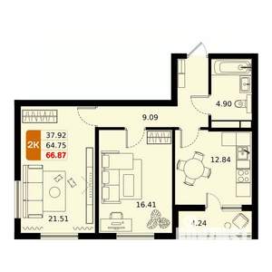 2-к квартира, вторичка, 67м2, 11/17 этаж