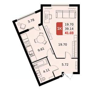 1-к квартира, вторичка, 41м2, 12/17 этаж