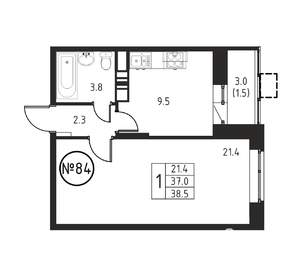 1-к квартира, строящийся дом, 39м2, 10/12 этаж