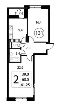 2-к квартира, строящийся дом, 61м2, 9/12 этаж