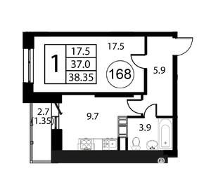 1-к квартира, строящийся дом, 38м2, 8/12 этаж