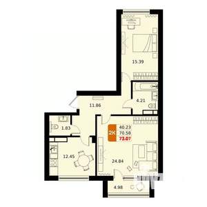 2-к квартира, вторичка, 73м2, 12/17 этаж