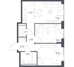 2-к квартира, вторичка, 51м2, 13/16 этаж