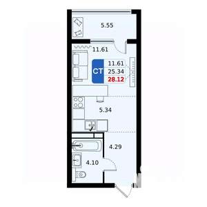 Студия квартира, вторичка, 28м2, 15/17 этаж