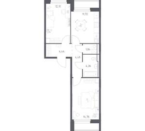 2-к квартира, вторичка, 54м2, 2/17 этаж