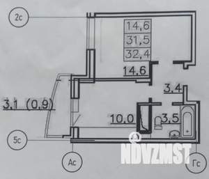 1-к квартира, вторичка, 32м2, 12/17 этаж