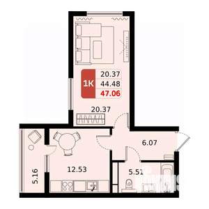 1-к квартира, вторичка, 47м2, 10/17 этаж
