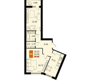 2-к квартира, вторичка, 56м2, 5/17 этаж