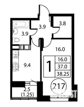 1-к квартира, строящийся дом, 38м2, 9/12 этаж