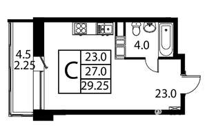 Студия квартира, строящийся дом, 29м2, 9/12 этаж